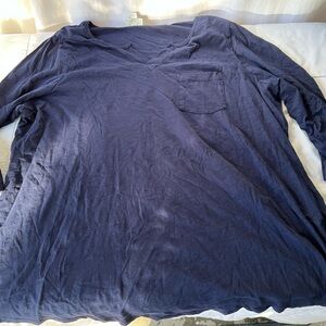 Avenue Women’s Navy Blue V Nek Cotton Long Sleeve Tee Barely